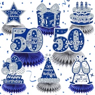 8Pcs Blue 50th Birthday Decorations Navy Blue Silver Happy 50th Birthday Table Honeycomb Centerpiece