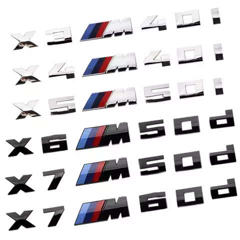 For BMW X3M X4M X5M X6M X7 M Power Old Emblems Badge Logo 40i 40d 50i 50d 60d 60i ABS Rear Logo Car