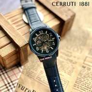 Cerruti 1881 CTCIWGE2206302 Automatic Men Watch with Black Skeleton Dial and Blue Genuine Leather