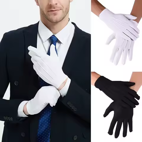 Women Men New Solid White Tuxedo Gloves Party Festive Wedding Ceremony Formal Uniform Guard Band But