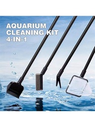水族箱清潔工具4合1藻類刮除器擦洗墊短柄魚缸刷清潔器套裝