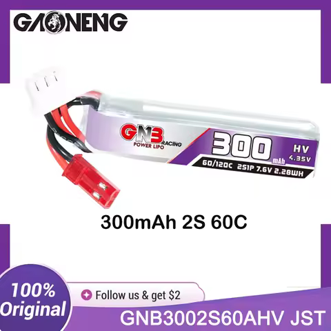 GAONENG GNB 300mAh 2S HV 7.6V 60C Lipo Battery JST plug For Brushless FPV Drone, Emax Tinyhawk II, G