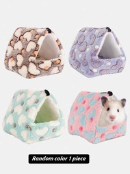 1入隨機顏色迷你紅心圖案暖毛絨防風刺猬窩睡袋,適用於秋冬小型寵物