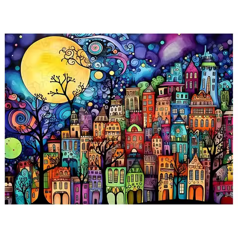 Adult Wooden Puzzle - Colorful Comic City - Unique Irregular Animal Shape Puzzle - Creative Gifts fo