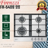 FIRENZZI 4 BURNER COOKER GAS TEMPERED GLASS BUILT IN HOB  FGH-6408BK / FGH6408BK // STAINLESS STEEL 
