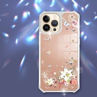 iPhone 13全系列 軍規防摔鏡面水晶彩鑽手機殼-香水百合