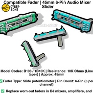 10K Linear Slide Potentiometer | B103 / 1B10K Compatible Fader | 45mm 6-Pin Audio Mixer Slider