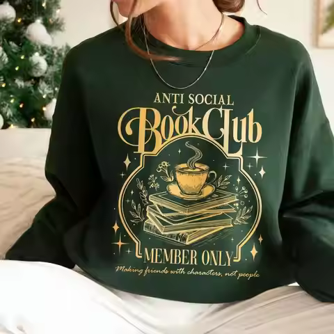 Women Retro Bookish Anti Social Book Club Sweatshirt Unisex Y2K Pullovers Christmas Book Lover Gift 