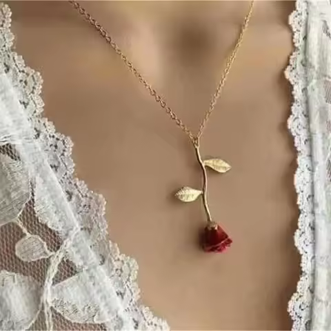 3D Rose Flower Necklace Custom Charm Necklace Ultimate Rose Flower Beauty and Beast Boho Jewelry Wom