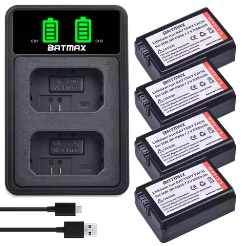 Batmax 2000mAh NP-FW50 Battery+LED Dual Charger for Sony ZV-E10L a37 A7 A7II A7RII A7SII A7S A7S2 a6