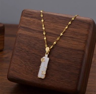 [ Bayar Ditempat ] Kalung Titanium Wanita Liontin Bambu Putih Gold