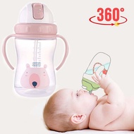360° แก้วหัดดื่ม แก้วน้ำเด็ก แก้วหัดดูด แก้วน้ำพร้อมหูจับ หลอดเด้ง นิ่มไม่บาดปาก สำหรับเด็ก 6เดือนขึ้นไป 300ml