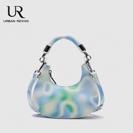 URBAN REVIVO Medium Womens Shoulder Bag Underarm Bag retro printing Curved Clutch UR Handbags