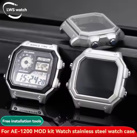 Mod Kit All Metal for Casio 3299 AE1200 Case AE-1200 AE-1200WH AE1300 Bezel Glass Stainless Steel Sh