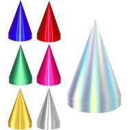 28 Pcs Metallic Cone Party Hats Bulk with Elastic String, 7 Colors Birthday Party Hats for Kids Adul