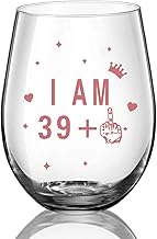 JUWNMANT Stemless Wine Glass 40th Birthday Wine Glass Gift Anniversary Glass Wine Glass Men and Wome
