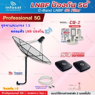 Thaisat C-Band 1.5M (ขางอ 100 cm.Infosat) + Infosat LNB C-Band 5G 2จุด รุ่น CG-2 + PSI S3 HYBRID 2 กล่อง พร้อม สายRG6 20 m.x2