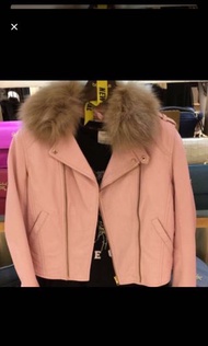 100%real 專櫃購入salad皮䄛粉色真毛皮衣top真羊皮超舒服軟保暖外套