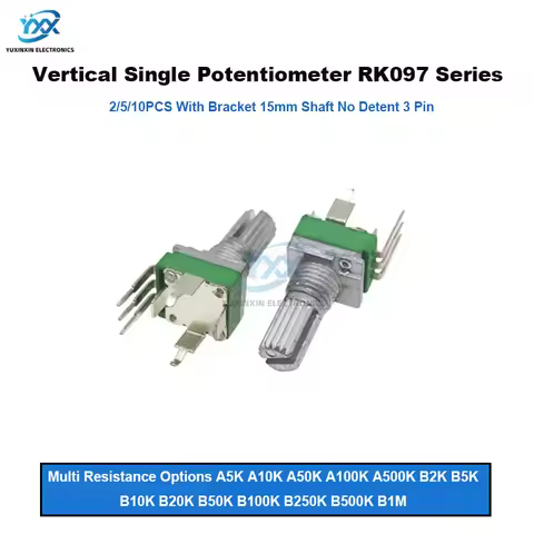 2/5/10PCS RK097 R097 Vertical Precision Potentiometer with Bracket 15mm Handle No Gear 3 Feet A/B10K