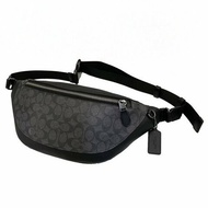 [全新] COACH 新款C LOGO肩/斜背男款兩用腰包(黑灰)