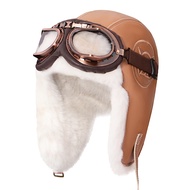 Peicees Aviator Hat with Goggles for Adult Pilot Cap Vintage Goggles Costume with Fur Ear Flaps Wint