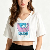 Femboy cropped top girl japan dollette party tshirt summer cutecore manga japan goth