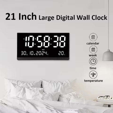 21 Inch Large Digital Wall Clock Large LED Screen Display Clock with Time/Date/Week/Temperature 12/2
