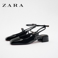 ZARA autumn and winter new business fashion Baotou women's shoes black thick heel slingback round toe flat sandals women