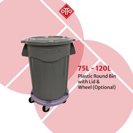 75L /120L Large Plastic Round Bin with Lid & Dolly Wheels (optional)