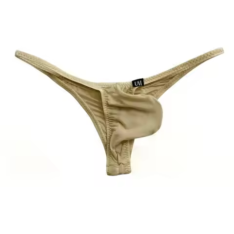 Men's Pure Color Bikini Briefs Low Waist Classic Silk Half Back Underwear with Pouch Cool Male Swimw