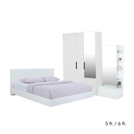 ชุดห้องนอน รุ่นแมสซิโม่+แมกซี่ (เตียงนอน, ตู้เสื้อผ้า 3 บานพร้อมกระจกเงา, โต๊ะเครื่องแป้ง) - สีขาว