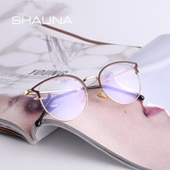 SHAUNA Fashion Anti-Blue Light Metal Cat Eye Glasses Frame Fashion Cat Ear Optical Frames Women eo