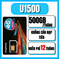 ( SIM CHUYÊN PHÁT WIFI ) SIM 5G VINAPHONE 1 NĂM GÓI U1500 - DATA 500GB/THÁNG TỐC ĐỘ CAO DUNG LƯỢNG