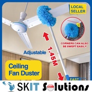 【SKIT SG】Round Ceiling Fan Duster with Extendable Pole, Absorb Dust Save Strength Adjustable Telescopic Rod Removable Washable Super Cilia Superfine Fiber Ceiling Fan Duster Aircon Wall Cabinet Fan Cleaner Cleaning Brush Tools Home Necessary Essential