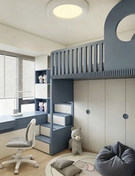 小坪數救星 兒童房設計 兒童半高床 Half height bed Loft bed 高架床  storage bed 儲物床 子母床 榻榻米 床架 錯層床 上床下衣櫃 Upper bed, lowe
