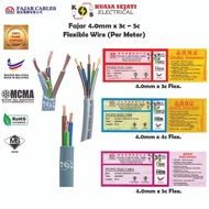 Fajar 4.0MM / 3 Core / 4 Core / 5 Core Flexible Cable Core 100% Pure Copper [PER METER]