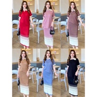 EZ Fashion Two Tone Collar Neck Top & Pleated Garter Skirt Oversize Knitted Terno Set Coords 952