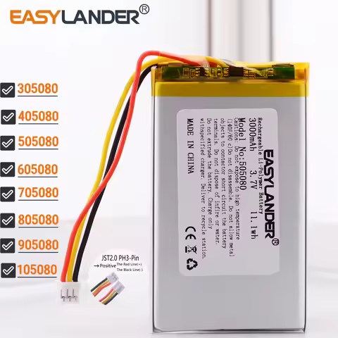 JST 2.0mm 3Pin 3.7V 4000mAh 805080 Lithium Li-ion Polymer Battery Lipo 305080 405080 505080 605080 7