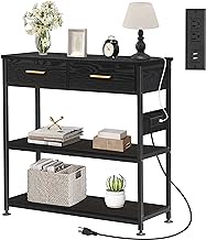 Dansion Console Table with 2 Drawers, Entryway Table with Outlets and USB Ports, Industrial 3 Tier Sofa Table Narrow Long with Storage Shelves for Living Room, 32 Inch