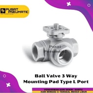 1/2" Stop Kran Ball Valve 3 Way Mounting Pad Actuator Type L Port 1/2"