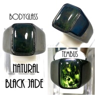 CINCIN BATU AKIK NATURAL BLACK JADE ACEH RING TITANIUM HITAM OCTAGON