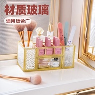 Nordic Style Beauty Salon Storefront Desktop Storage Box Glass Metal Frame Manicure Tools Cosmetics 
