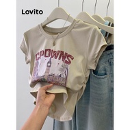 (Trendy) Lovito Casual T-Shirt Plain Pattern T-Shirt for Women LNE39439 (Apricot/Pink)