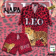 เสื้อฮาวาย เสือดาวพื้นแดง A1493 ผ้าไหมอิตาลีแท้