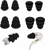 4 Pairs Triple Flange Compatible with Shure SE215 Pro Ear Tips, Noise Reduce Silicone with 2mm Connector Hole Eartips Earbuds Compatible with Etymotic Research/Klipsch/Westone - Black