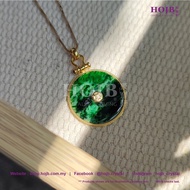 HOJB Myanmar Grade-A Green Jade Prosperity Coin 18K(750)Gold Pendant 22mm 聚寶軒天然缅甸绿翡翠(A级玉)"富贵金钱"18K(7