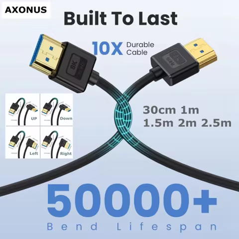 30cm-250cm Version 2.1 HDMI-compatible With Silicone Flexible 90 Degree Angle Thin Wire Supports 10K