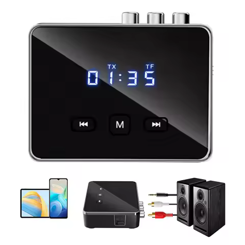 BT 5.4 Transmitter Receiver with RCA 3.5mm AUX & Display BT Audio Adapter BT Adapter for TV/Car/PC/H