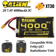1PCS Alienmodel 2S 7.4V 4000mAh 5C Lipo Battery with  XT30 Plug Compatible For FrSky QX7 / Radiomast