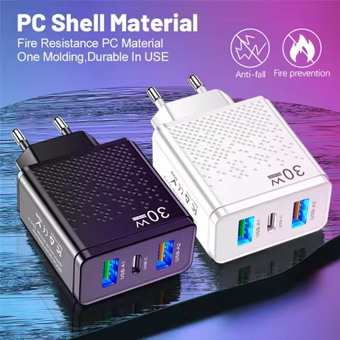 PD 30W 2 USB Charger LED Type C Wall Charger Power Adapter For iPhone 14 13 Xiaomi Huawei Samsung EU